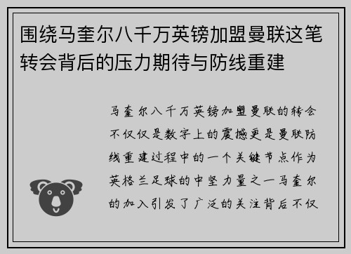 围绕马奎尔八千万英镑加盟曼联这笔转会背后的压力期待与防线重建